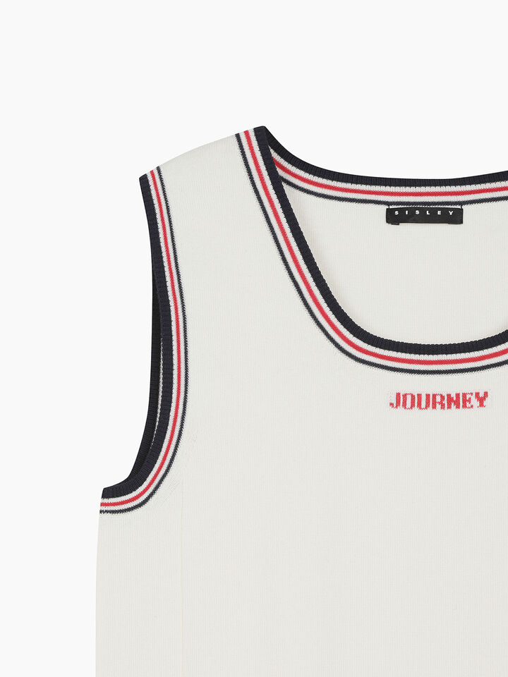 Cream knitted tank top with text - null - Branco Nata | Sisley K image number 5